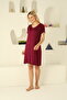 Women's Lapel Lace Short Sleeve Plus Size Burgundy Combed Nightgown - 4