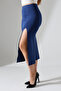 Women's Front Slit Skirt Lycra Midi Length / Women's Midi Length Skirt With Front Slit Lycra - 7