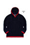 Women's Morena Hooded Ribbed Medium Thick Polar Fleece Sweatshirt Dark Blue