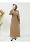 Satin Dress with Tie-Up Sides and Elasticated Sleeves - Mink