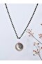Lame Green Stone Locket Black Beads Necklace 60cm
