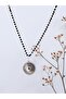 Lame Green Stone Locket Black Beads Necklace 60cm - 2
