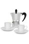 Coffee Maker 120ml Aluminium with 2-Piece Ceramic Cups With 2 Saucers Set