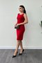 Crepe Fabric Back Bead Detailed Pencil Dress - Red - 2