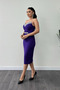 Atlas fabric stone detailed processing detailed pencil dress - purple