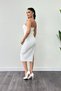 Atlas Fabric Stone Detailed Embroidery Detailed Pencil Dress - White - 5