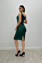 Sequin Fabric Gather Detailed Thick Strap Dress - EMERAL GREEN - 5
