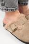 {Zeta 2 Fur) Women's Genuine Leather Belted Buckle Sabo Mink Slippers - 3