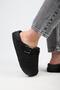 Juno Women's Genuine Leather Belted Tedy Platform Black Slippers - 5