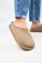 (Jana) Women's Genuine Leather Flat Platform Mink Slippers - 4