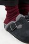 {Zeta 2 Furry) Women's Genuine Leather Belted Buckle Sabo Anthracite Slippers - 3
