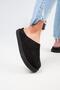 (Jana) Women's Genuine Leather Flat Platform Black Slippers - 5