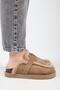 (Ecemi Platform) Women's Genuine Leather Fur-Trimmed Loafers Platform Taupe Slipper - 2