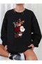 Women's New Year's Themed Hohoho Printed Crew Neck White Gray Black Oversize Sweatshirt