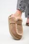 (Ecemi Platform) Women's Genuine Leather Fur-Trimmed Loafers Platform Taupe Slipper
