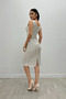 Sequin Fabric Gather Detailed Thick Strap Dress - BEIGE - 5