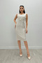 Sequin Fabric Gather Detailed Thick Strap Dress - BEIGE