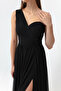 Women's Black One-Shoulder Slit Long Evening Dress - 4