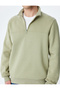 Long Sleeve Cotton Blended Basic Half Zipper Sweatshirt - 5