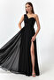 Women's Black One-Shoulder Slit Long Evening Dress - 3