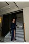 Women's Long Sleeve Long Length Slit Evening Dress Fabric Velvet Dress Dark Blue Color - 4