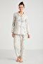 Women's Long Sleeve Front Button Beige Pajamas Suit C6T1N6O2 - 2
