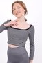 Black Square Collar Striped Cropped Blouse 9904