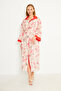 Orange Floral Print Long Dress with Belt - 2