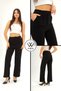 Women's New Season High Waist Lycra Comfort Model Straight Leg Velcro Closure Black Fabric Palazzo Pants - 2