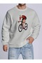 Men's Bicycle Printed Sweatshirt Oversize Casual Gray Black Sweatshirt