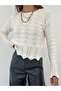 Knitted Pattern Openwork Crop Knitwear Sweater - Stone
