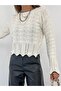 Knitted Pattern Openwork Crop Knitwear Sweater - Stone - 2