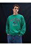 New York Printed Crew Neck Long Sleeve Green Sweatshirt - 5