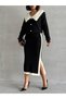 Women's Stylish Collar Detailed Cardigan Skirt Bottom Top Knitwear Set - Black - 3