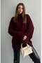 High Collar Oversize Knitwear Sweater Claret Red