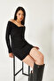 Women's Black Collar Cross Patterned Long Dress 2448 60261203 - 3