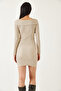 Women's Beige Collared Cross Patterned Long Dress 2448 60261203 - 8