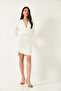 Women's White Dress with Gathered Sides 0180 60261108 - 2