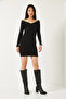Women's Black Collar Cross Patterned Long Dress 2448 60261203 - 5