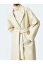 Extra Long Stitched Coat with Belt Detail Pockets - 5