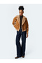 Faux Suede Biker Jacket with Buttoned Collar Plush Detail - 2