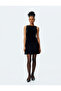 Boat Neck Sleeveless Mini Velvet Dress with Bow Detail