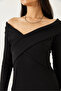 Women's Black Collar Cross Patterned Long Dress 2448 60261203 - 7