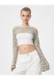 Openwork Crochet Bolero T-Shirt Long Sleeve Crew Neck - 3