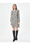 Ruffled Balloon Sleeve Dress with Crew Neck - 3
