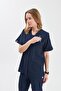 Navy Blue Lycra Women's Scrubs Set Nurse Doctor Uniform with Hidden Pockets - 2