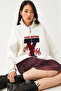 Women's White Zippered Three-Thread Raster Printed Sweatshirt 60351291