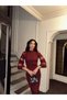 Women's Lapel Neck Bordo Sleeve Tule Detailed Midi Dress - 2