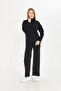 Women's Black Plain Oversize Top and Bottom Set 1308 - 2