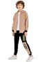 Boy's Level up Text Patterned Zipper Closure Hooded Zipper Detail Beige Color Tracksuit Set - 3